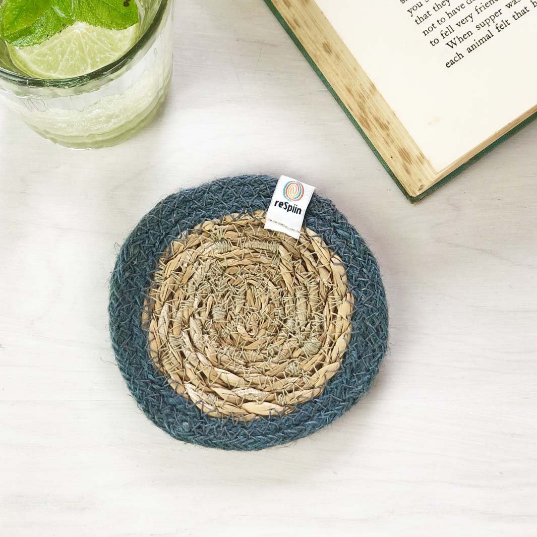 Seagrass & Jute Coaster - Green Tulip