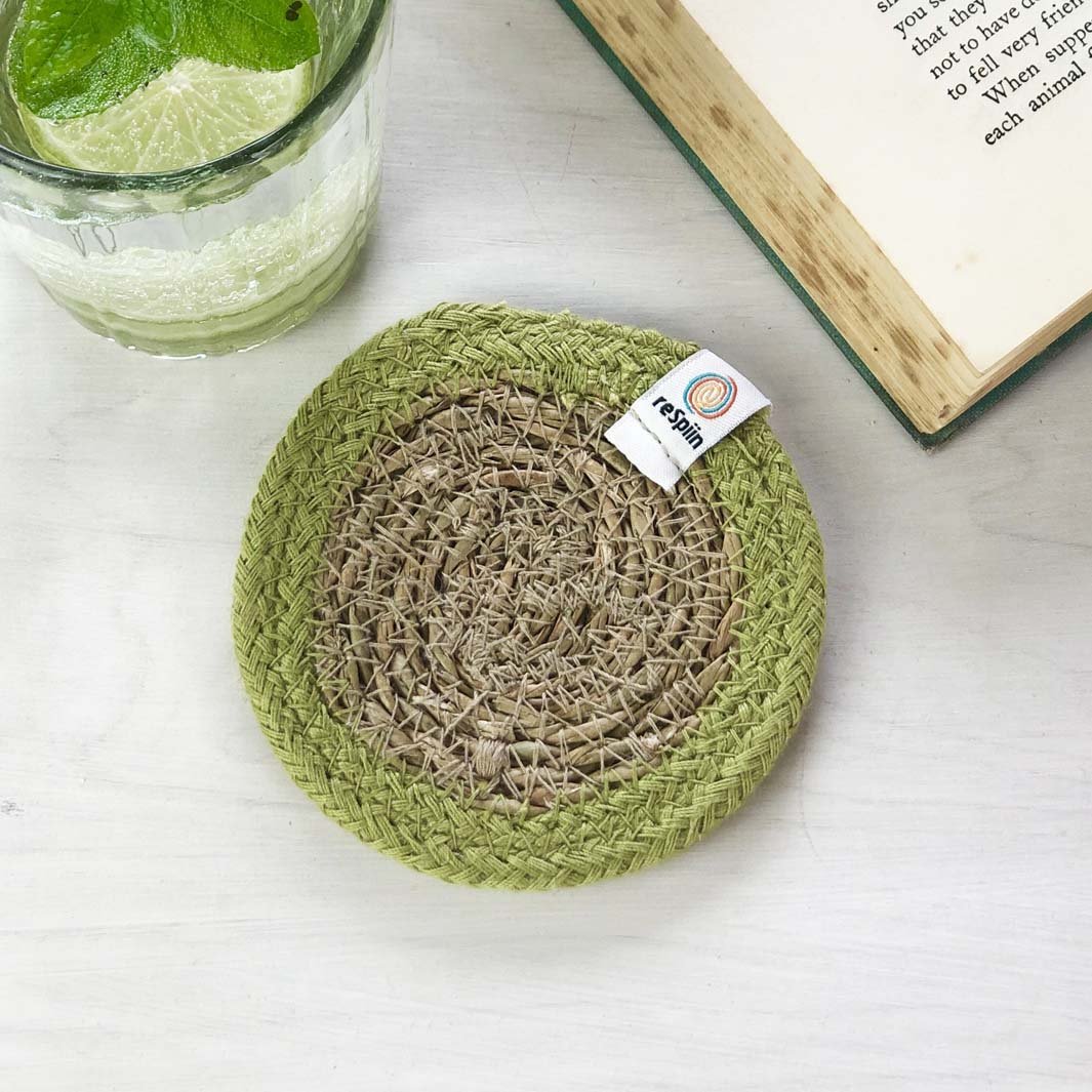 Seagrass & Jute Coaster - Green Tulip