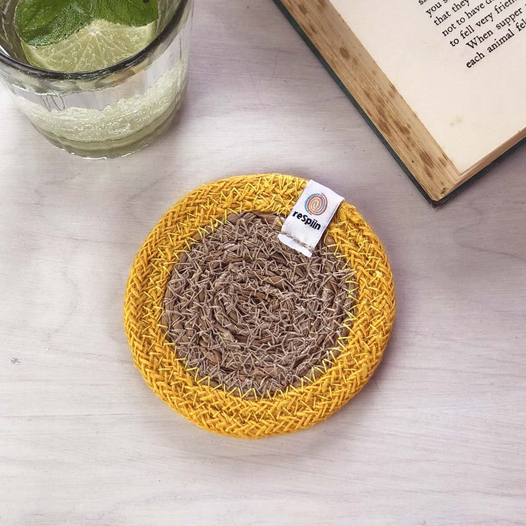 Seagrass & Jute Coaster - Green Tulip